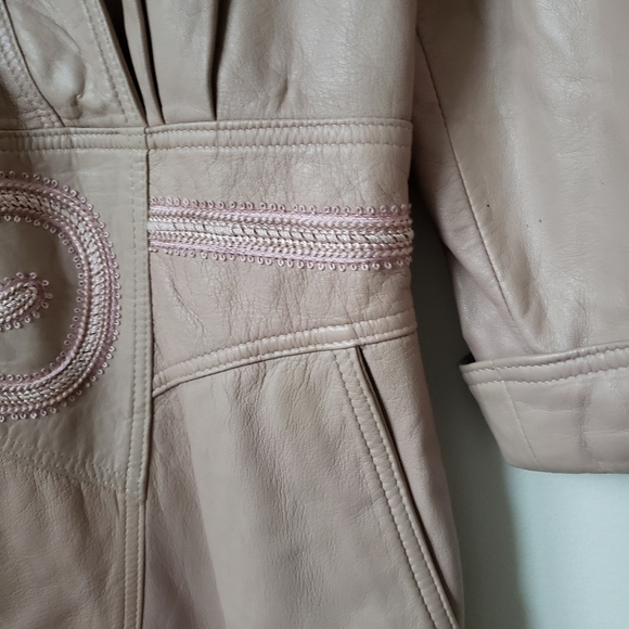 LUXURY VINTAGE Dominic Bellissimo Genuine Leather Dusty Rose Dress - Picture 8 of 16